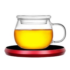 전기 티워머 차 유리 엔틱 티팟 보온 찻주전자 온열, 레드 뚜껑 포함 컵 필터없음, 기본 색상