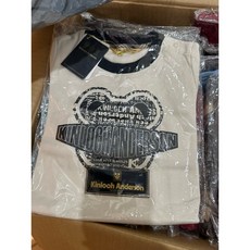 KA小金安德森拼接配棒球熊休閒上衣，可愛童趣，柔軟舒適，拼接條紋設計，時尚有型, 1個, 85印花熊米色上衣, 85印花熊米色上衣