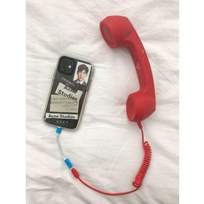 레트로 유선전화기 감성 수화기 부모님 선물 핸드폰 청취기, 귀마개, 레드 + Android 변환기