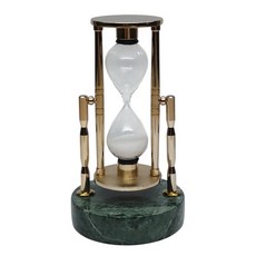 復古綠色大理石金色沙漏計時器，家居裝飾擺件，辦公室創意禮品, 綠色+金色