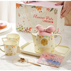 도자기머그컵 핑크 웨딩찻잔 연말 새해 집들이 선물, 1개