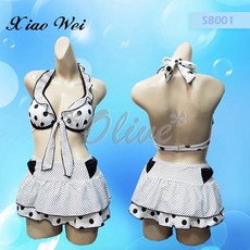 小薇的店 舒沛品牌 經典黑白圓點款三件式鋼圈比基尼泳裝 (M-XL) 時尚顯瘦, L