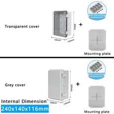 전기계량기함 방수 회색 투명 커버 인클로저 정션 박스 ABS 플라스틱 야외 전자 기기 힌지 케이스 빠른 배송 IP67, 01 Gray cover, 22 260x160x130mm, 1개