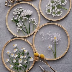 스킬자수 프랑스자수 꽃 도안 십자수 세트 집콕 취미 키트, 4-십자수-흰큰꽃, 1개