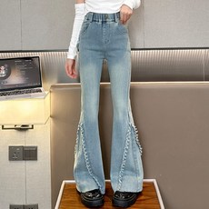 사사로이 여아용 청바지 부츠컷 나팔 데님 팬츠 탄성 신축성