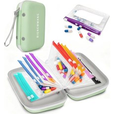 초대형 주간 알약 정리 세트 가정 및 여행용 14개의 코드 파우치가 포함된 재사용 가능한 가방 7일간 A P 대용량 저장 휴대용 케이스 포함 생선 기름 비타민, Green