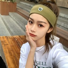 短髮藍色髮帶女夏外出運動夏季薄款跑步吸汗毛線頭帶彈力針織髮箍, 軍綠, 1個