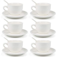 Kingrol 8온스 카푸치노 컵 위드 받침 스푼 도자기 찻잔 세트 라떼용 커피 머그 6잔 모카 물레 음료, 1개