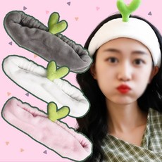 남자 세수 미용 터번 파자마 파티 피부 관리 헤어밴드 새싹 캐릭터 머리띠 세안밴드, 3. 핑크