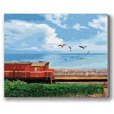 MANTO 台灣製造 大尺寸DIY數字油畫 40X50cm 釘好內框 日本花海歐洲風景 初學者專用, 台東藍．太麻里, 1套