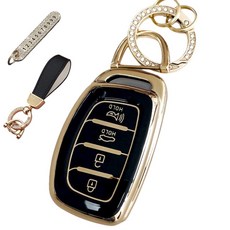 루루형제 현대 호환 자동차 프리미엄 TPU 키 케이스+번호 키링+가죽스트랩, 다크블랙, AH-04