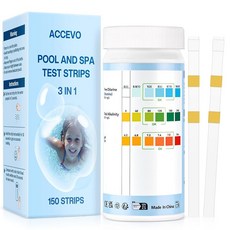 Accevo Hot Tub Test Strips，3-in-1 Pool Water Testing Kit for Chlorine/Bromine pH Total Alkalinit, Accevo Hot Tub Test Strips，3-i