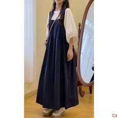 韓版簡約寬鬆休閒娃娃領五分袖T恤 吊帶長裙兩件套組