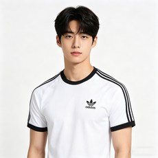아디다스 남성 3-스트라이프 티 스포츠 반소매 티셔츠 KB2460