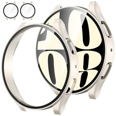 Tensea [삼성 갤럭시 워치 울트라 2025/갤럭시 7 2024용 2팩 47mm 액정보호필름 케이스 액세서리 47mm용 보호 페이스 커버 하드 범퍼 내장 강화 유리 필, Galaxy Watch 6-44mm, 오리지널 골드