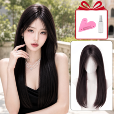 Belua 여성 전체가발 자연스러운 인모 스타일 긴 생머리 롱가발 55cm 데일리, 브라운블랙, 1개