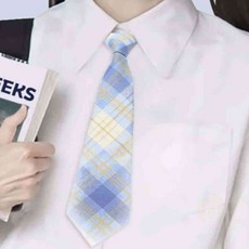 사안 체크 자동 넥타이 스카이 체크 넥타이 여성 어린이 여아용 여학생 짧은넥타이