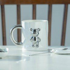마리아즈시크릿 스틸 곰돌이 머그 세트 (머그컵+뚜껑+티스푼), 화이트, 1개, 화이트