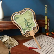 宋錦珍珠扇DIY材料包, 芭蕉扇鬱鬱蔥蔥 - 單面, 1個