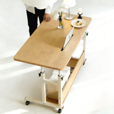 UniNest E0급 800x500 이동식 높이조절 쇼파 사이드 테이블 1인용 컴퓨터 보조 침대 책상, 원목색