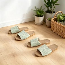 모다데코 1+1 버블 린넨 슬리퍼 여름 발편한 거실화 층간소음 방지 실내화, 1개, 그린+그린