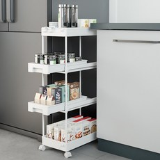 타리홈스 슬라이딩 틈새 수납장 세탁실 이동식 트롤리, 1개, 화이트