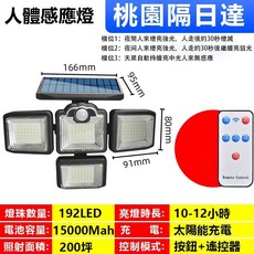 太陽能感應投光燈 戶外庭院壁燈, 四頭-人體感應燈