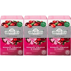 로즈힙 히비스커스 체리 허브티 티백, 20개입, 3개