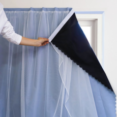 Trendigo 무타공 붙이는 암막커튼 창문형 완벽 빛차단 벨크로 커튼 세트