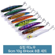 포스워백 루어 낚시 미끼 쏘가리 배스 송어 농어 꺽지 하드베이트 싱킹 미노우 A21, 1개, 10g, 8종세트