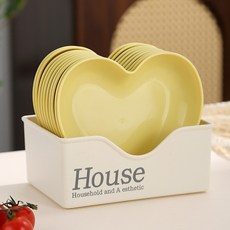 예쁜 간식접시 크리에이티브 하트 가정용 작은접시세트, 옐로우, 1세트, 접시10p+수납함1p