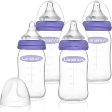 Lansinoh 유리 젖병 Naturalwave 슬로우 플로우 젖꼭지 (4 x 160 ml)