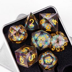 跑團骰子coc20麵骰子流沙樹脂桌遊高檔骰子dice多麵骰子色子篩子, 復古星系七個套裝+盒子, 1個