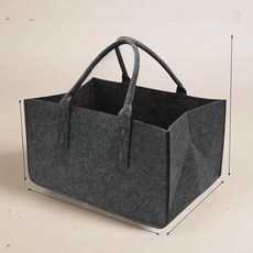 대형 모직 수납가방 북유럽 스타일 겨울용 휴대용 강화 쇼핑백, 가로형 양손잡이, 블랙그레이 펠트 특대형 50x34x27cm, 1개
