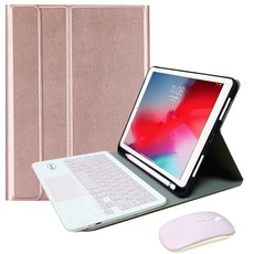 Powerway iPad Air3/Pro10.5吋專用樂控型藍牙鍵盤皮套組，搭配同色無線滑鼠，無線連接，一年保固, 玫瑰金(粉色鍵帽/粉色滑鼠), 巧克力式鍵帽
