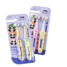 3D立體兒童牙刷 三面牙刷 溫和軟毛不傷牙齦 3-12歲適用 包覆式清潔 卡通造型可愛牙刷（2入組） 三頭牙刷, 1個, 易握款818（2隻裝）, 隨機, 2個裝