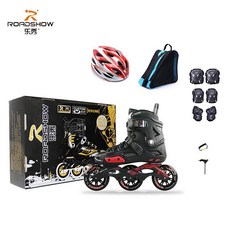 樂秀 成人速滑輪滑鞋 競速旱冰男女, RX4D大三輪黑色套裝2,42/43, 1個