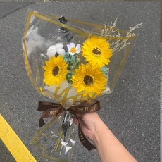 畢業花束 香皂花束 乾燥花 永生花 畢業禮物 生日花束 教師節禮物 (贈櫥窗提袋), D金透明-太陽花香皂花