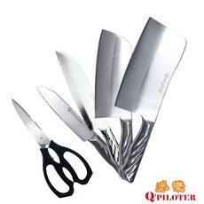 台灣製造 派樂 合金鋼經典五刀組 420不銹鋼刀具組 超值組-剁切刀 片刀 冷凍料理刀 水果刀 食物料理剪刀, 1個