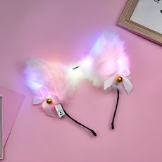 led 다우니 축제 클럽 파티 머리띠, 2개, 4색조명 여우 귀 화이트리본 화이트