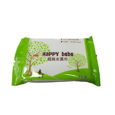 Happy bebe濕紙巾【單包賣場】南六廠製造，柔軟親膚，無酒精香精，超商取貨, 1個, 15抽隨身款,10*3*3