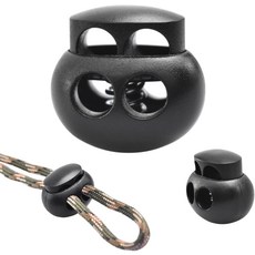 25pcs 스프링 코드 잠금 엔드 스토퍼 패스너 슬라이더가 클립 이중 구멍 원형 플라스틱을 드로스트링용 랜야드 파라코드 탄성 번지 쇼크 로프 신발 끈 장치