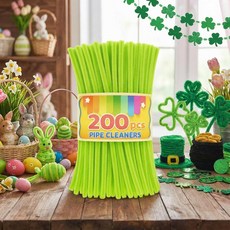 Lyrow 라임 그린 파이프 클리너 퍼지 셔닐 스템 30.5cm(12인치) 세인트 패트릭 공예 용품 DIY 아트 프로젝트 창의적인 선물 포장 파티 장식 200개 260066 8, Lyrow 라임 그린 파이프 클리너 퍼지 셔닐 스템 3