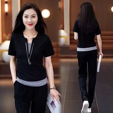 運動套裝女 短袖套裝 休閒套裝 直筒褲套裝 冰絲透氣 夏季薄款 2025新款 時尚百搭 健身瑜伽日常