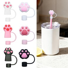 고양이 빨대 커버 캡 1.2L(40온스) 텀블러 30개 2가지 디자인 귀여운 고양이 발바닥 빨대 토퍼 10mm 실리콘 음료 빨대 프로텍터 커버 뚜껑 컵 액세서리 6개