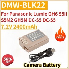 파나소닉 호환 루믹스 GH6 S5II S5M2 GH5M DC-S5 II용 교체 카메라 배터리 DMW-BLK22 7.2V 2250mAh USB-C, 01 2 Pcs DMW-BLK22, 01 빠른  Mainland