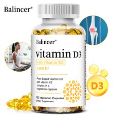 비타민 D3 K2 보충제 - D3 5000 IU + K2 1100 mcg 유기농 코코넛 오일과 올리브 오일로 - 면역 및 뼈 건강 지원, 1개, 120회분
