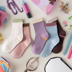 르브니 주니어 여학생 양말 5켤레 세트 초등학생 파스텔 무지 심플 데일리 양말 CW라임5종
