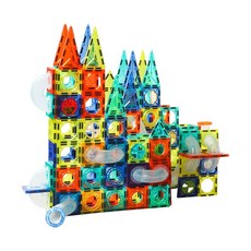 雪倫小舖磁力片滾珠滑道97片，兒童益智玩具，DIY彩窗磁力積木，腦力開發, 磁吸款, 磁吸款-F, 1個