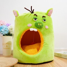 粉豬造型寵物窩，圓筒設計，冬季保暖貓狗床, 1個, 綠色,40*40*40cm